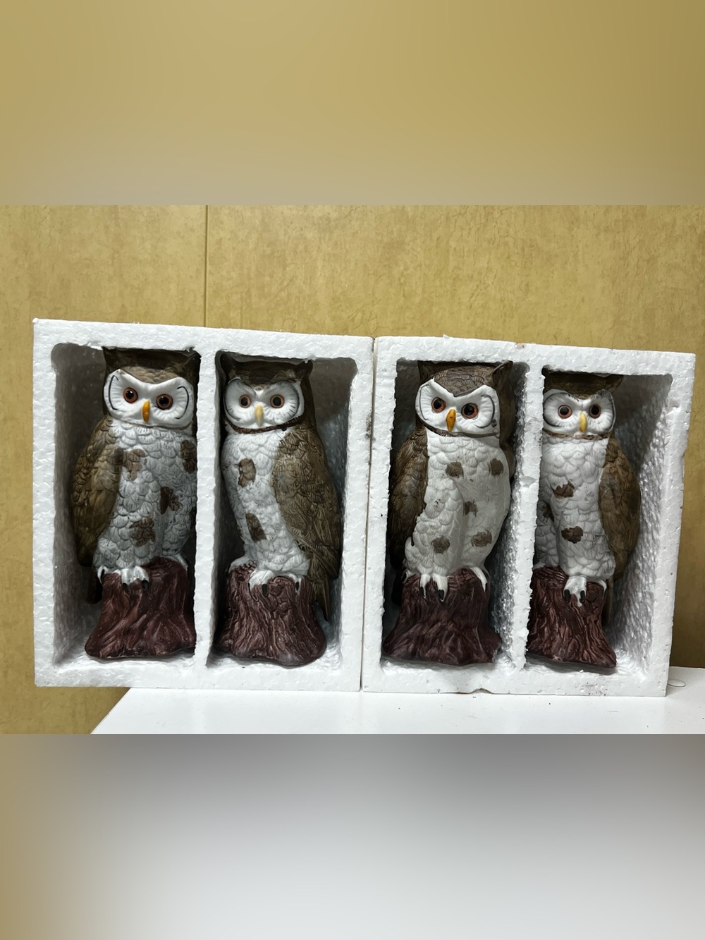 Vintage Owl Figurines 7” Porcelain Ceramic hand painted sculpture lot of 4